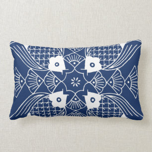 Almofada Lombar Design de Peixes Submarinos com Fundo Azul