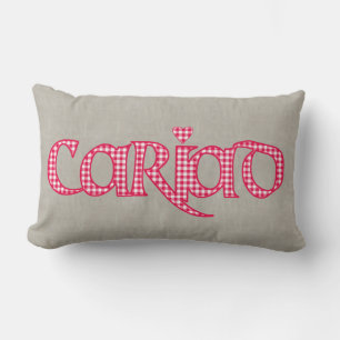 Almofada Lombar Design de texto Welsh Cariad Gingham em Faux Burla