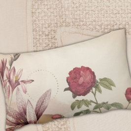 Almofada Lombar Design Floral Minimalista de Creme e Borgonha