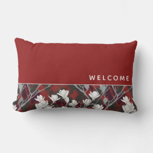Almofada Lombar Design Floral Vermelho Branco e Cinza Vermelha