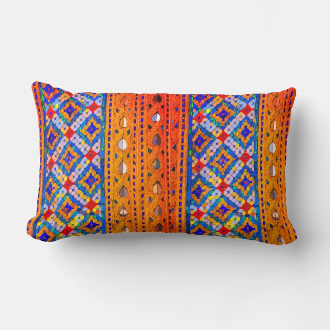 Almofada Lombar Designs do mosaico em Dourado, Vermelho, Azul, Bra (Frente)