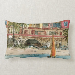 Almofada Lombar Destinos  Praia e Edifícios de Watercolor