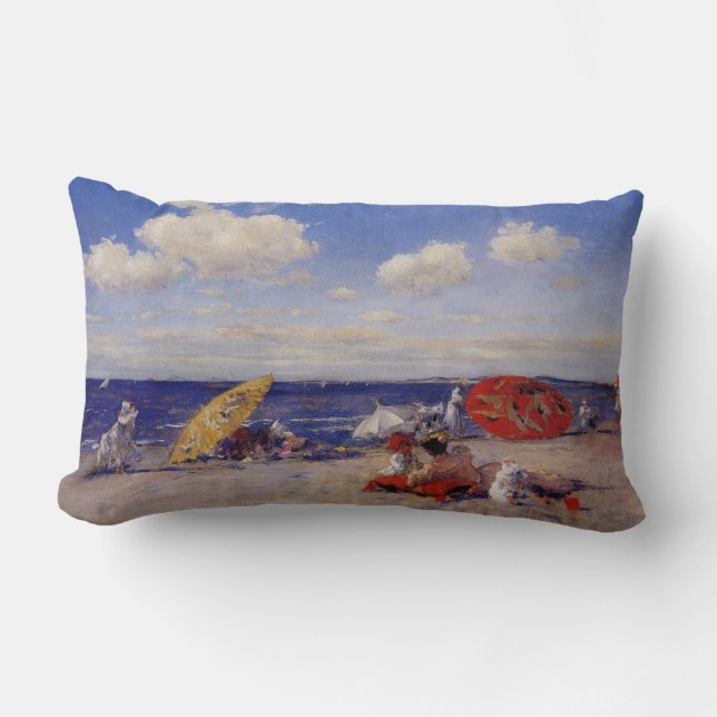 Almofada Lombar Dia de Verão na praia (Paisagem de praia) (Frente)