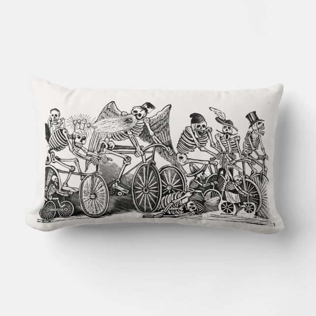 Almofada Lombar Dia dos Mortos - Travesseiro Calavera las bicileta (Frente)