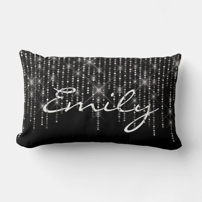 Almofada Lombar Diamantes espumantes em preto (Frente)