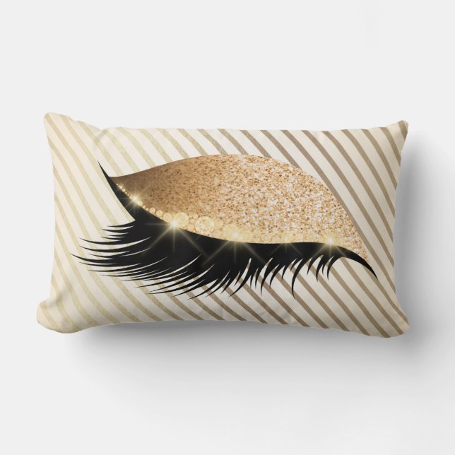 Almofada Lombar Diamond Strips Lashes Dourada Lupa (Frente)