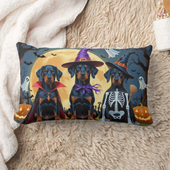 Almofada Lombar Doberman Dogs Pumpkin Halloween Engraçado (Cobertor)