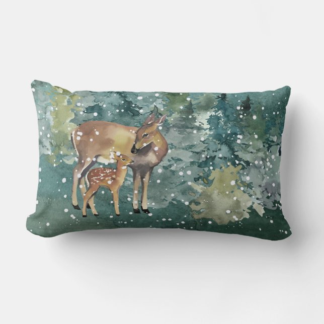 Almofada Lombar Doe Fawn Deer na Floresta em Neve (Frente)