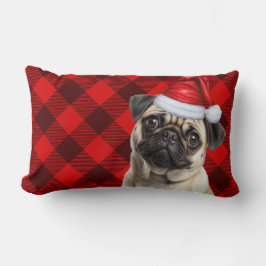 Almofada Lombar Dog Lover Christmas Pug Red Buffalo Holiday Plaid