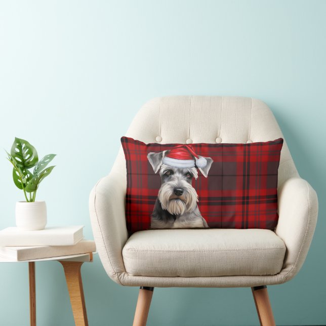 Almofada Lombar Dog Lover Christmas Schnauzer Holiday Plaid (Cadeira)