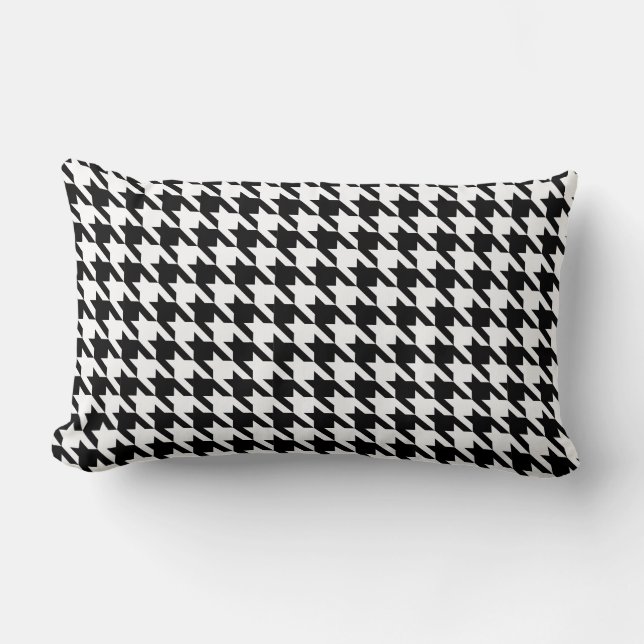 Almofada Lombar Dogtooth, padrão Houndstooth em Preto e Branco (Frente)