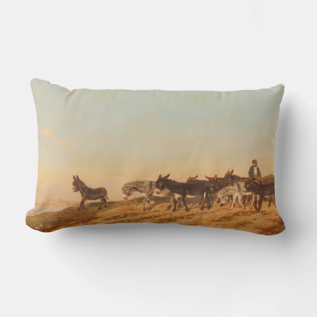 Almofada Lombar Donkeys no Sul de França (por Eugène Burnand) (Frente)