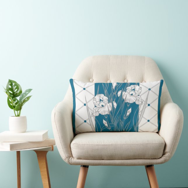 Almofada Lombar Dormir Fácil Iris Cinza Teal Branco (Cadeira)