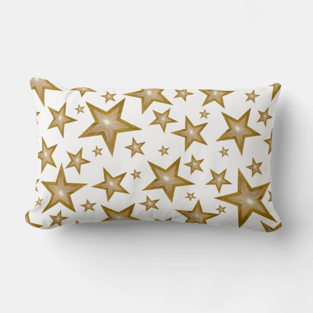 Almofada Lombar "Dourado" Estrelas brancas 'Texto' brancas (Frente)