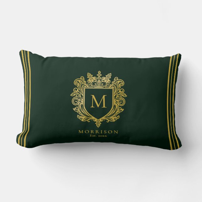Almofada Lombar Dourado Monograma Crest (Frente)
