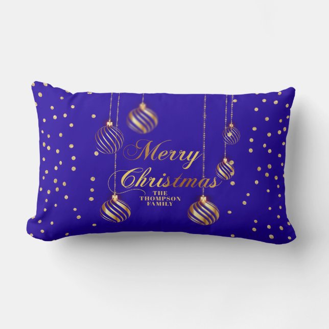 Almofada Lombar Dourado Script Confetti Blue Family Balls (Frente)