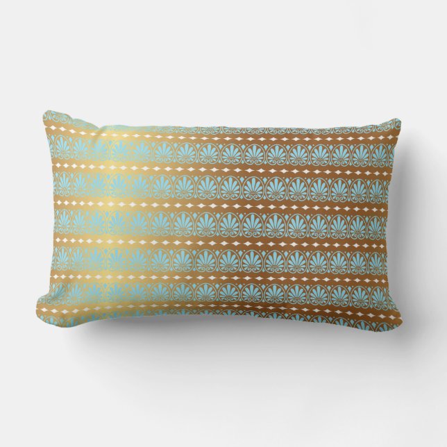 Almofada Lombar Dourado Turquesa Aquamarine Stripes Metálicas Roya (Frente)