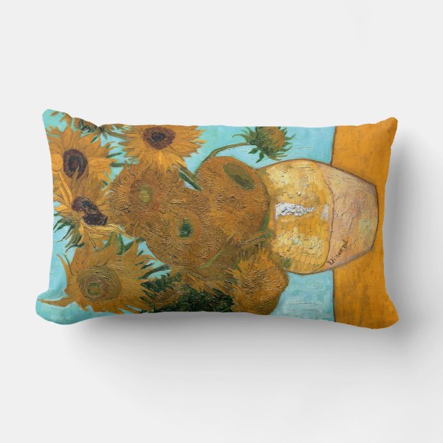 Almofada Lombar Doze girassóis em um vaso (pintura em vida estátic (Frente)