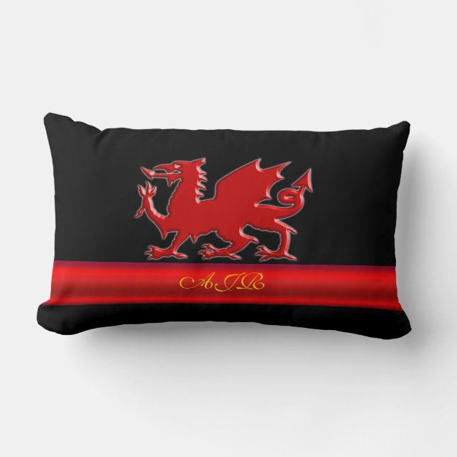 Almofada Lombar Dragão vermelho do monograma, listra vermelha do (Frente)