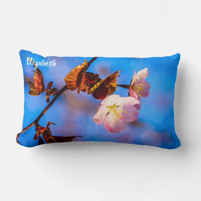 Almofada Lombar Duas Flores Sakura De Azul (Frente)