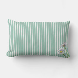 Almofada Lombar Duck Egg Blue Striped Floral Watercolor Daisy