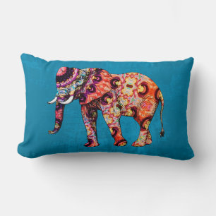 Almofada Lombar Elefante azul alaranjado roxo no grunge azul