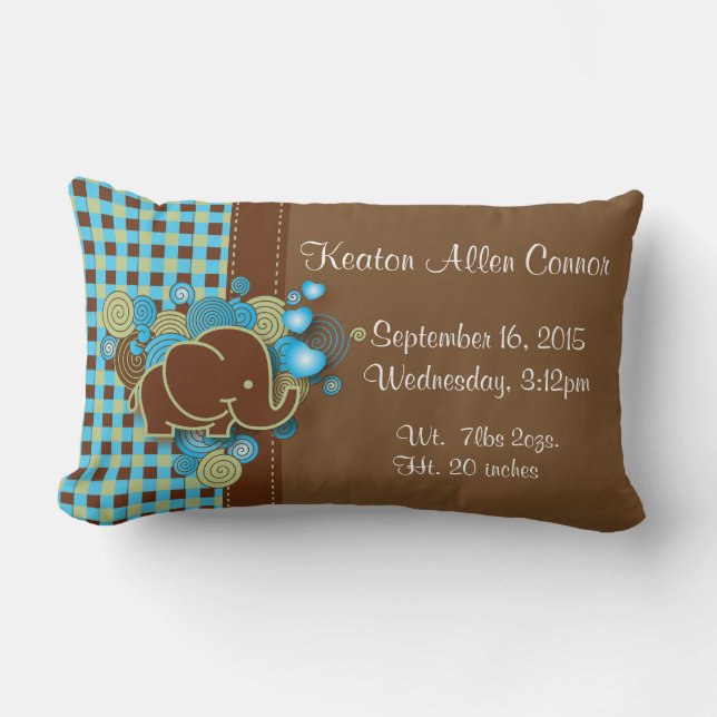 Almofada Lombar Elefante azul, verde & de Brown da xadrez do bebê (Frente)