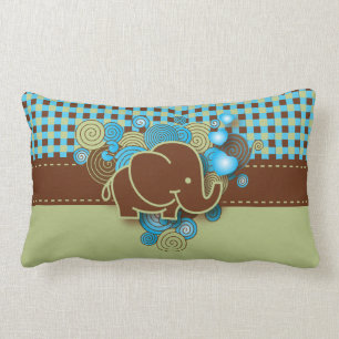 Almofada Lombar Elefante azul, verde & de Brown da xadrez do bebê