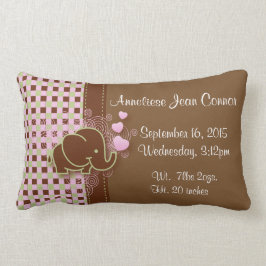 Almofada Lombar Elefante com rosa & fundo da xadrez de Brown