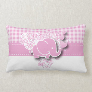 Almofada Lombar Elefante cor-de-rosa & branco do bebê da xadrez