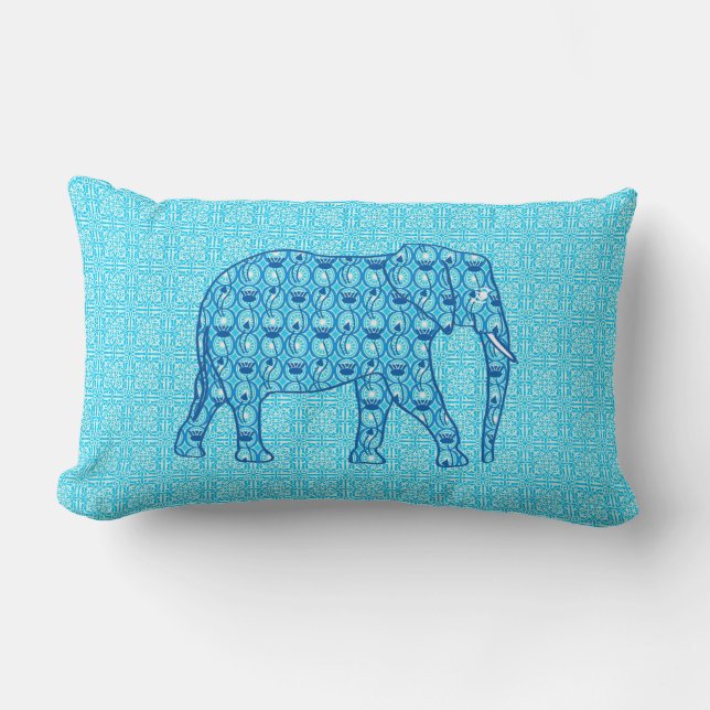 Almofada Lombar Elefante de flor de lótus - turquesa (Frente)
