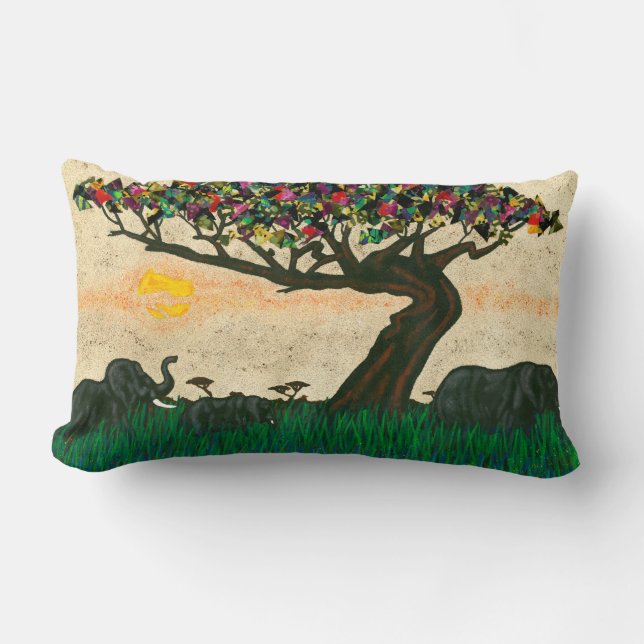 Almofada Lombar Elefantes nos Planes da África (Frente)