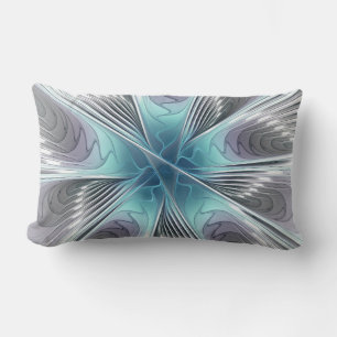 Almofada Lombar Elegance Modern Blue Cinza White Fractal Art Flowe