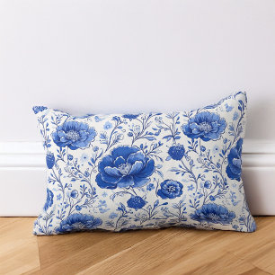 Almofada Lombar Elegância Floral Azul Rococo