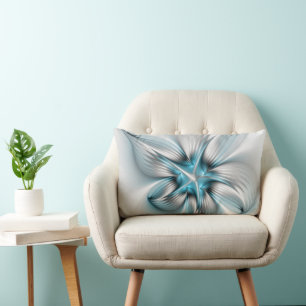 Almofada Lombar Elegância Floral Moderna Abstrato Azul Arte Fracta