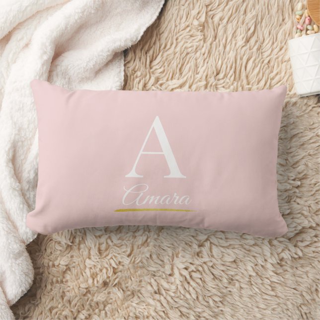 Almofada Lombar Elegant Blush Pink and White Monogram (Cobertor)