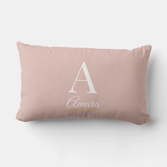 Almofada Lombar Elegant Dusty Pink and White Monogram (Verso)