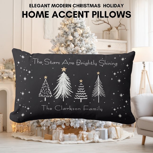 Almofada Lombar Elegant Modern Christmas Stars with Family Name  (Elegant Modern Christmas Stars with Family Name Throw Pillow - Lumbar)