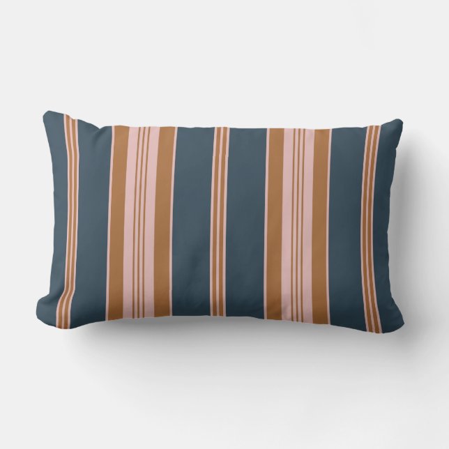Almofada Lombar Elegant Navy Brown Pink Ticking Stripe (Frente)