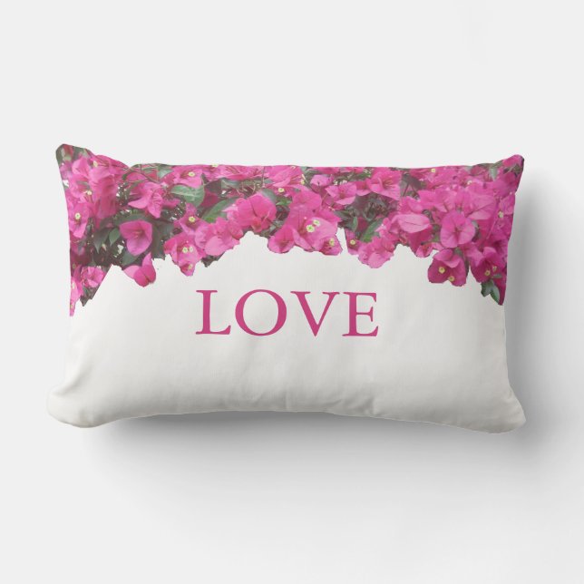 Almofada Lombar Elegante Amor Flores Tropicais em Branco (Frente)