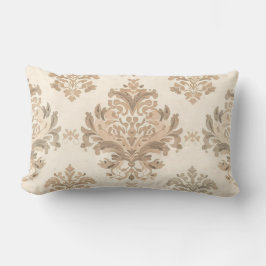 Almofada Lombar Elegante Bege Damask Vintage Casa de Campo Frances
