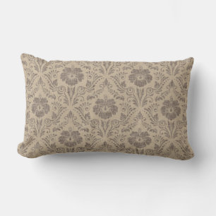 Almofada Lombar Elegante Beige e Brown Floral Damask