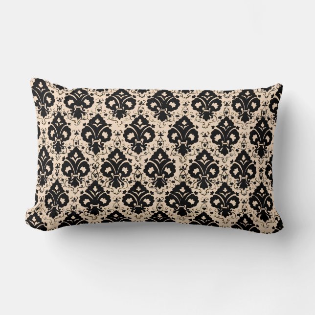 Almofada Lombar Elegante Chic Vintage Black Beige Damask (Frente)