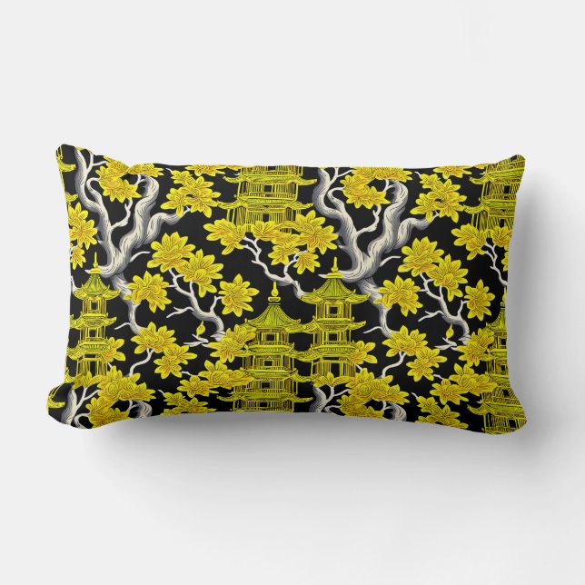 Almofada Lombar Elegante Chinoiserie Pagoda (Frente)