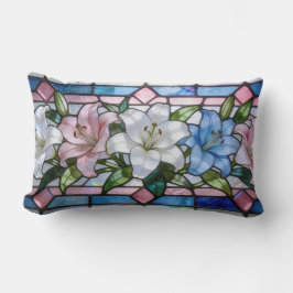 Almofada Lombar Elegante Design de Lírio em Vidro Pintado em Tons