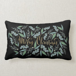 Almofada Lombar Elegante Dourado Feliz Natal Eucalyptus a Preto