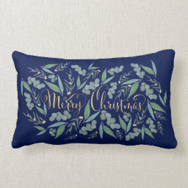 Almofada Lombar Elegante Dourado Feliz Natal Eucalyptus Marinho Az