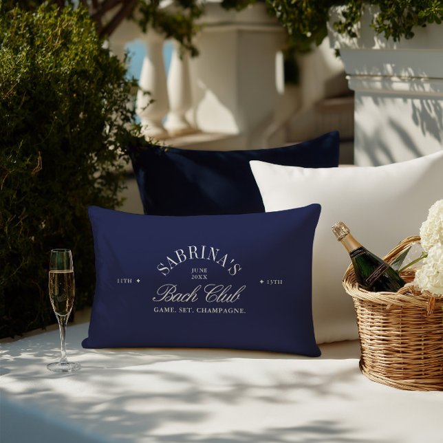Almofada Lombar Elegante Fim de Semana de Despedida de Solteira Re (Elegant Retro Navy Blue Bachelorette Weekend Lumbar Pillow)