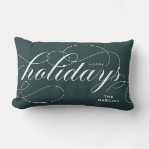 Almofada Lombar Elegante Flourish Script Happy Holidays Green Gree