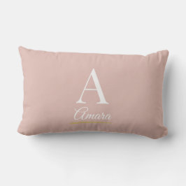 Almofada Lombar Elegante Monograma Rosa e Branco Empoeirado